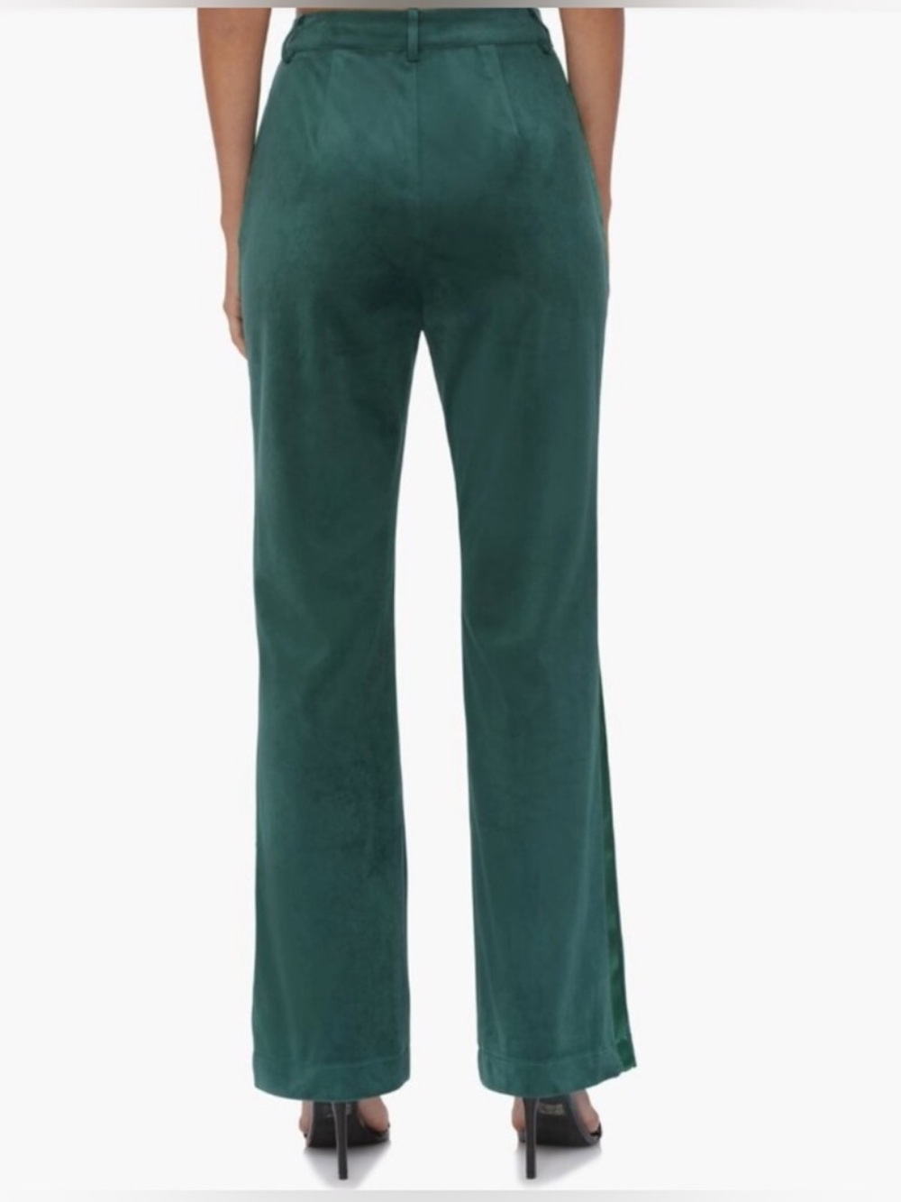Avec Les Filles Green Suede with Satin Stripe Straight Leg Pants NWOT Size 8 - Picture 5 of 9